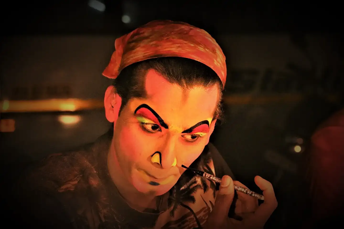 Artist busy in make up for Dashavatara folk theatre