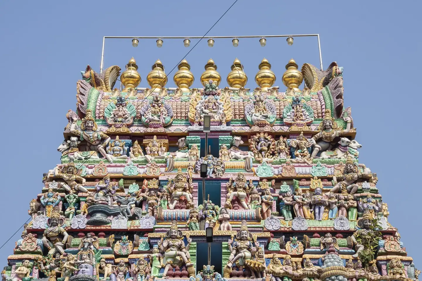 Entrance of Shri Vedapuriswarar Temple - Closeup at the top of Gopuram